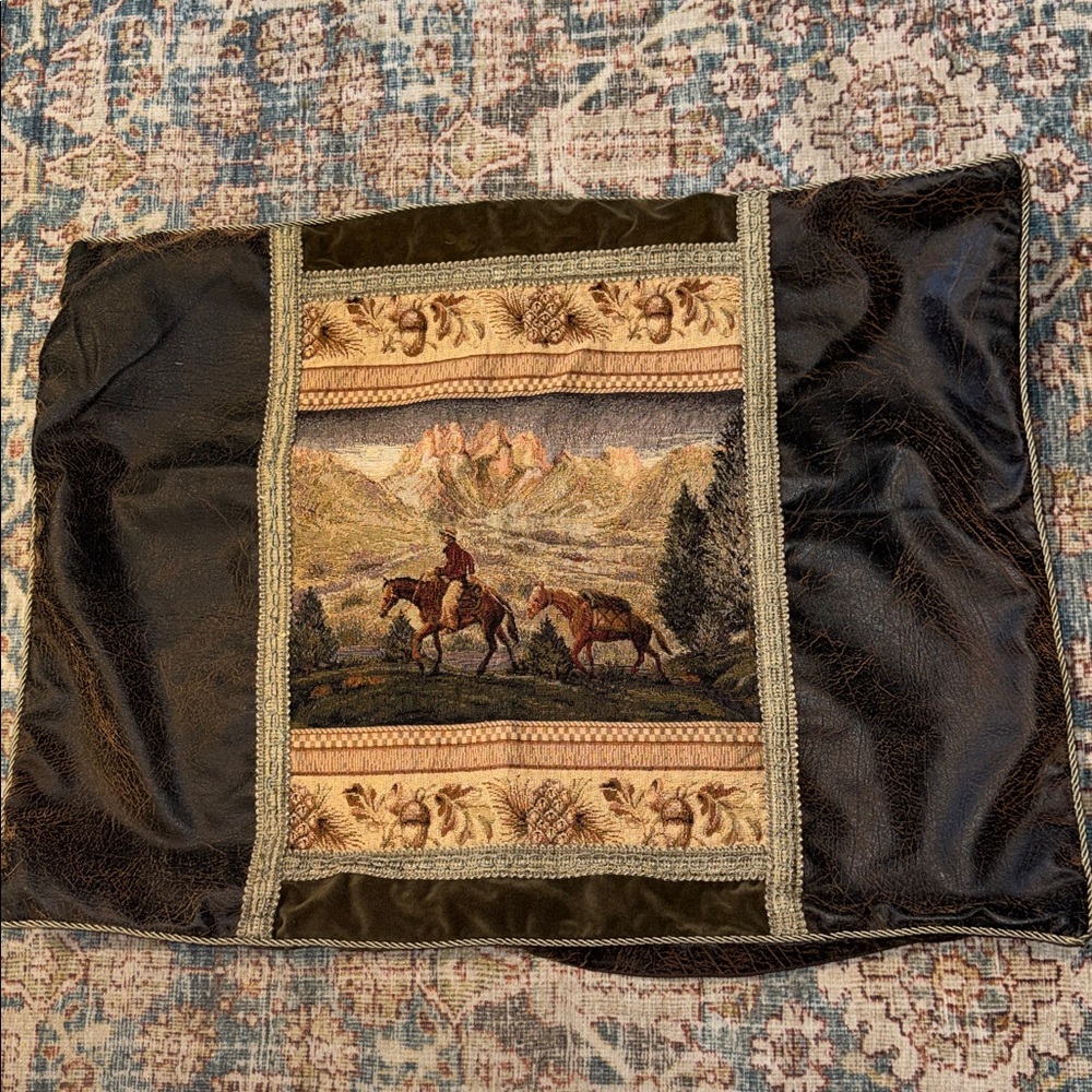 Western Tapestry and leather look Pillow Sham  by Wood River Bed Pillow size - Picture 10 of 11